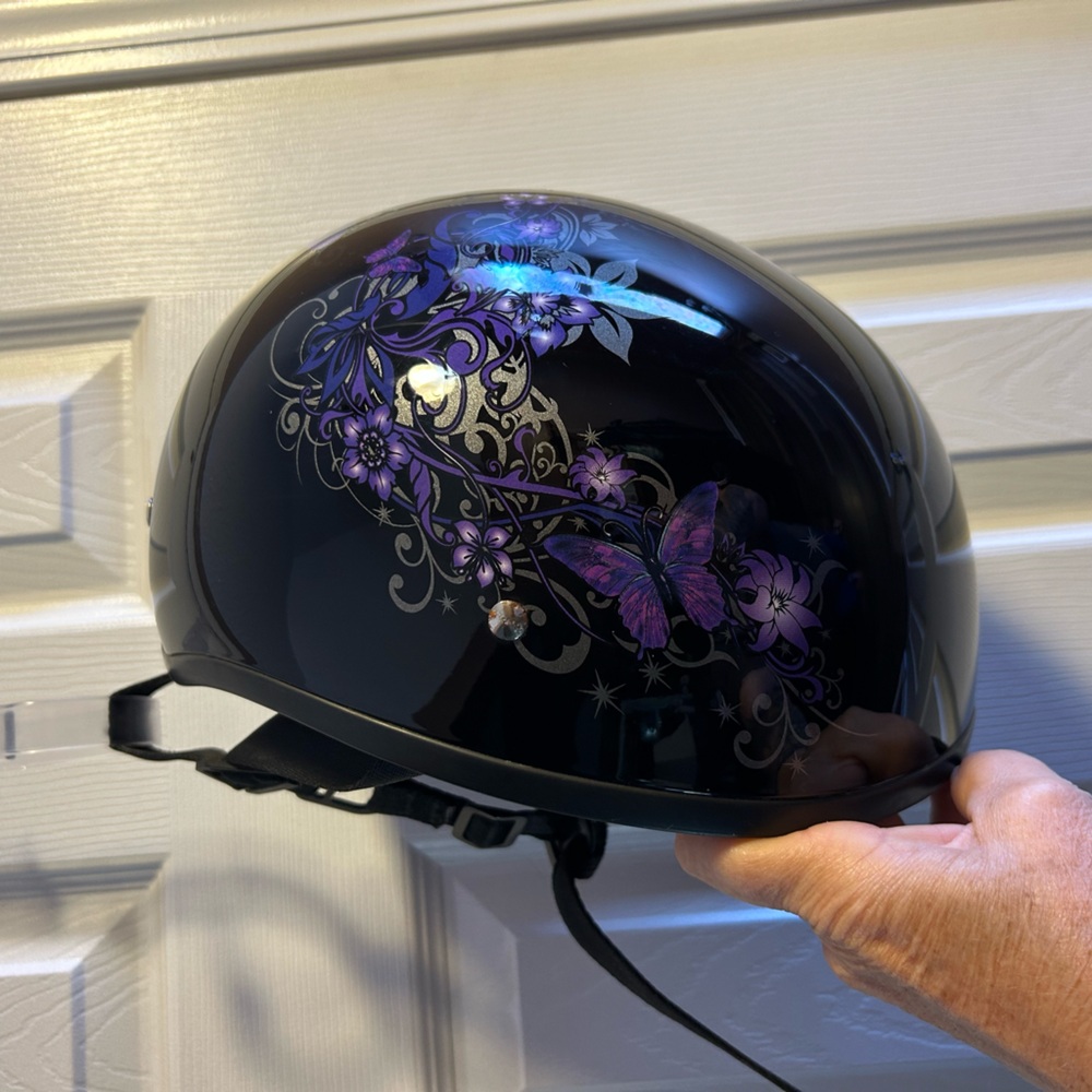Black Helmet with Purple Butterfly Design